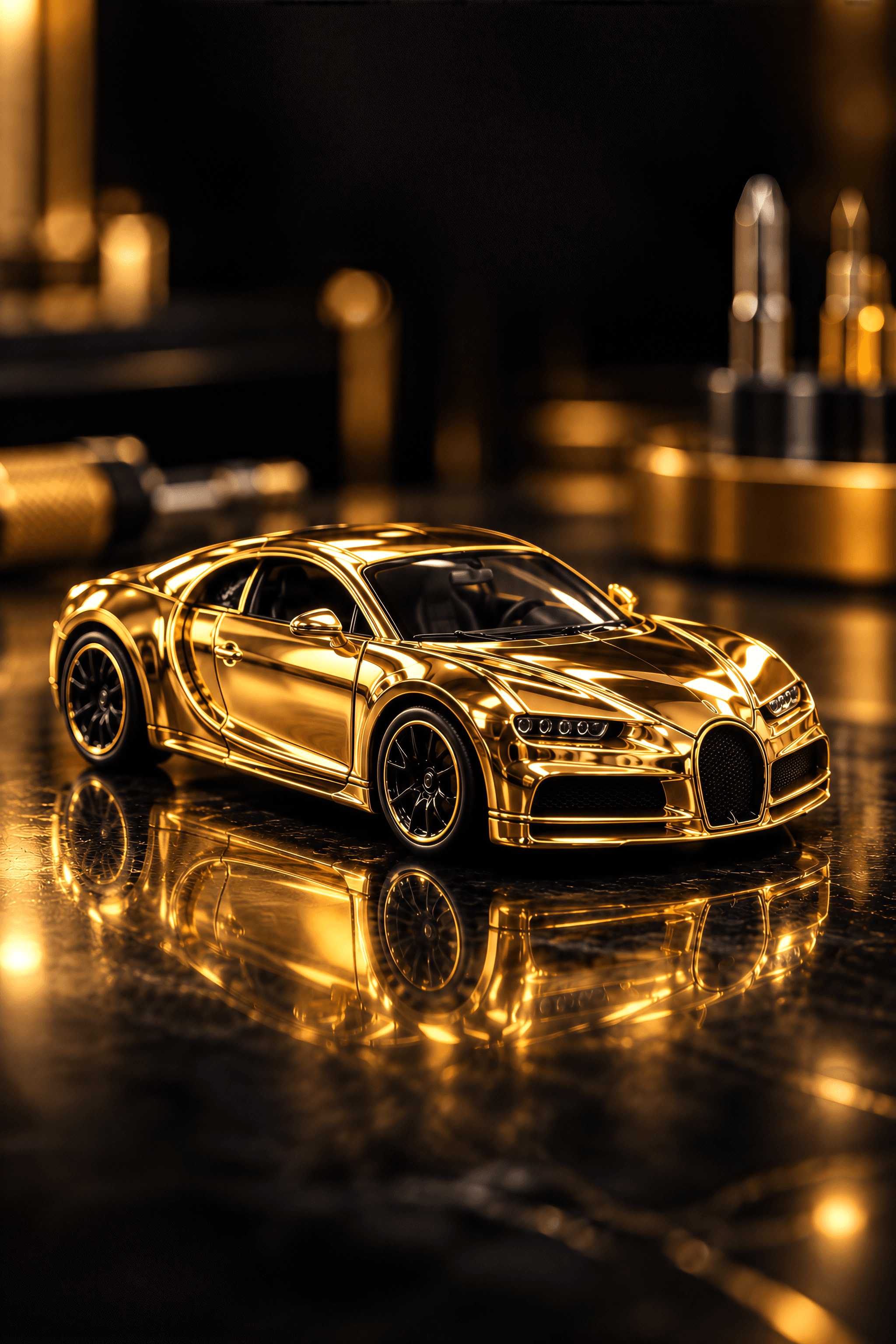 Finished 24K gold Luxcast collectible under dramatic lighting